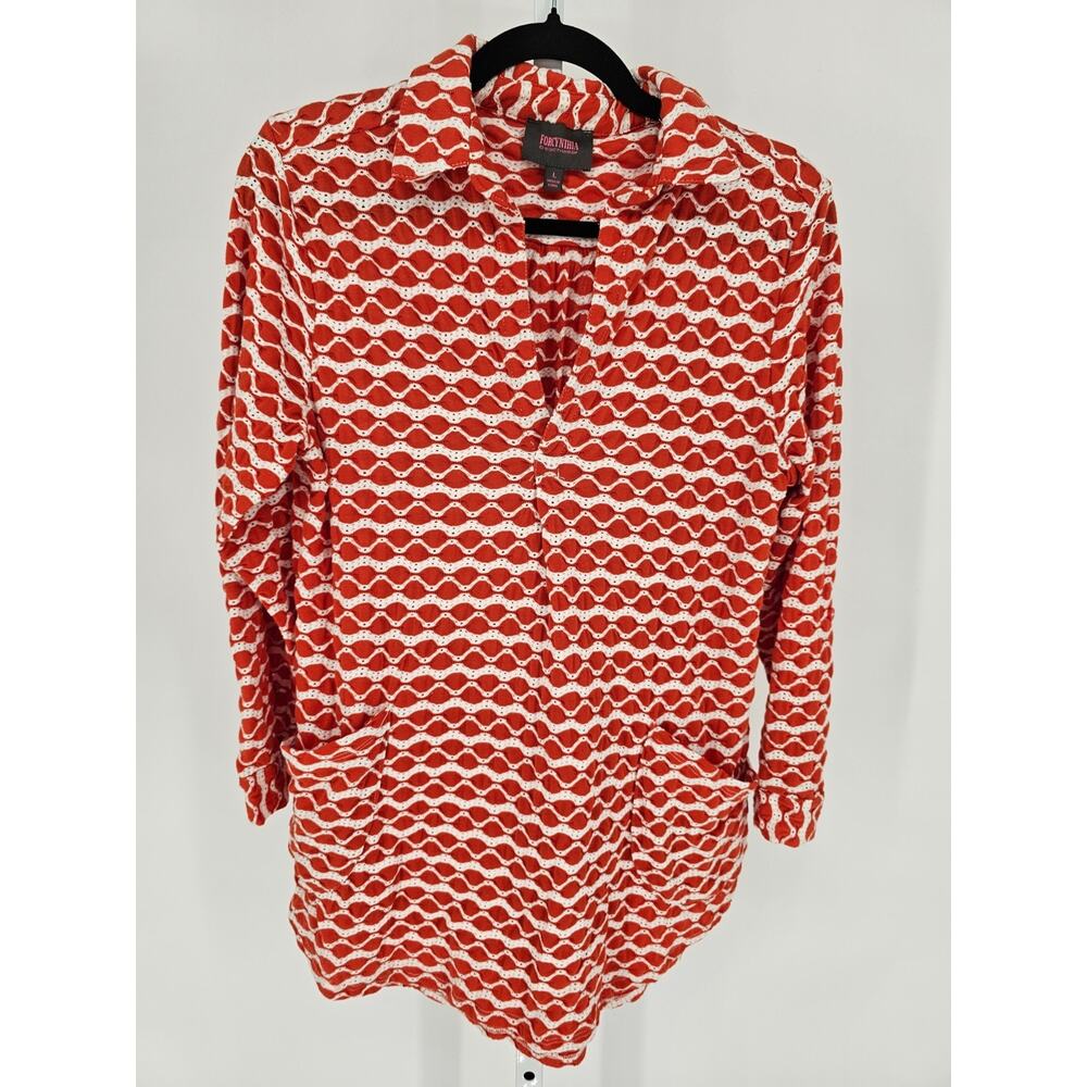 For Cynthia Beachwear Womens Sz L Long Sleeve Swimsuit Coverup Red White Crochet